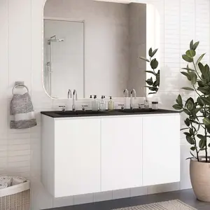 Modway Bryn 48" Wall-Mount Double Sink Bathroom Vanity in White Black
