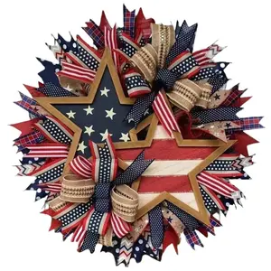 Independence Day Outdoor Patriotic Wreath for 250th Anniversary - Eagle Design 11.8" Red White Blue Wooden Stripe Door Decor - Independence Day Rustic Farmhouse Wall Hanging Ornament - Americana Holiday Touch