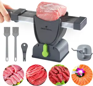ONCE FOR ALL Fresh Meat Slicer Cleaver Set - Meat Slicer Machine, Thin Slicing Blade, Compact Rotatable Design, Manual Jerky Cutter with Sharpener for Home Cooking, BBQ