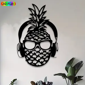 1pc Pineapple Headphone Metal Wall Art,Pineapple Statue Mural, Ideal Gift for New Year, Easter, Weather-Resistant Metal Wall Decor Wall Sculptures, Perfect for Patio Wall & Garden Fence, Unique Home Decor for Tropical Enthusiasts