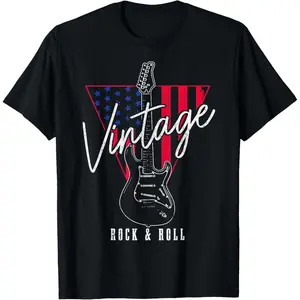 Guitar Player Vintage Rock & Roll Music Guitarist Patriotic T-Shirt Graphic tees