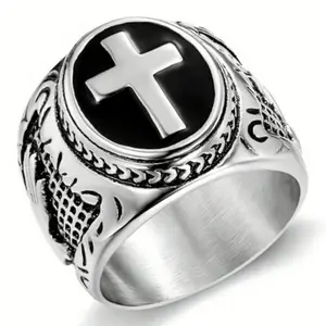 925 silver men's ring with cross and Jesus