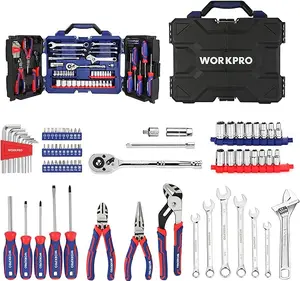 WORKPRO 87 Piece Household Hand Tool Kit, General Auto Repair Tool Set with Pliers, Screwdrivers, Sockets, Wrenches and Toolbox Storage Case, Mechanic Tool Set for Homeowner, Diyer, Handyman