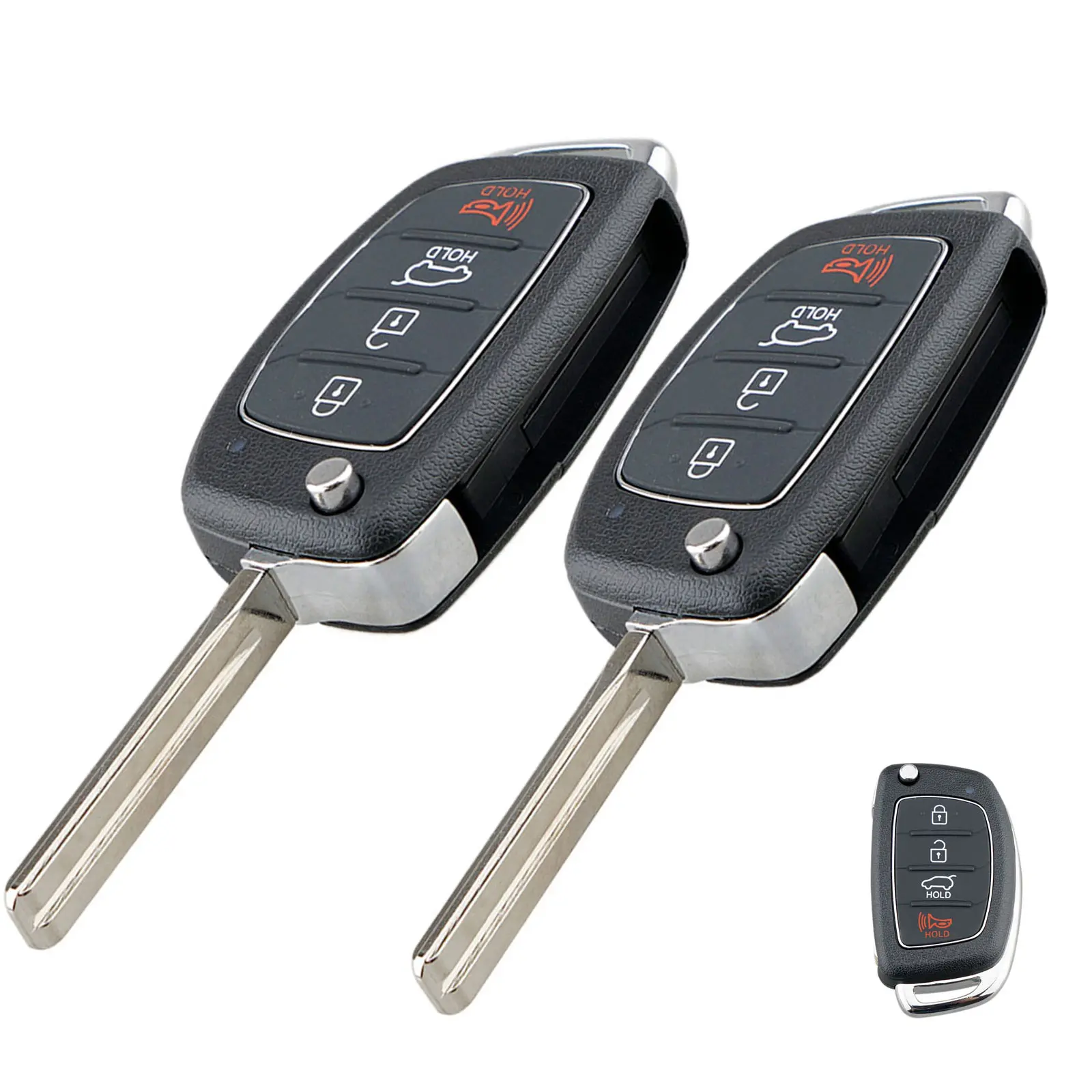 2-Pack Car Key Fob Cover Shell Case Replacement for 2012-2019 Hyundai Sonata, Santa Fe, Tucson - Uncut TOY40 Blade, 4-Button Flip Remote Key Fob, Car Key Accessories, Metal
