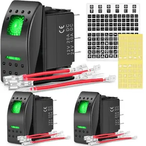 Nilight 3Pcs 5Pin SPST On/Off Rocker Switch Green