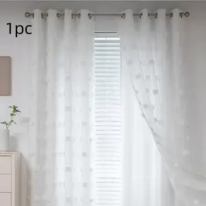 1pc High-End American Style Double-Layer Sheer Curtains, Fluffy Pom-Pom Decor, Suitable for Living Room, Bedroom, and More