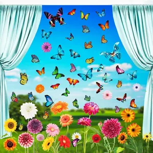 Spring Window Clings Flower Butterfly 84 Pieces Anti-Collision Window Stickers Decals for Glass Windows Decoration Spring Party Supplies