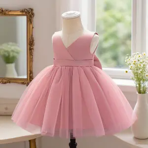 Girl Birthday Christening Dress Bow Toddler Children Wedding Party Tulle Ballet Dress Girls Dress