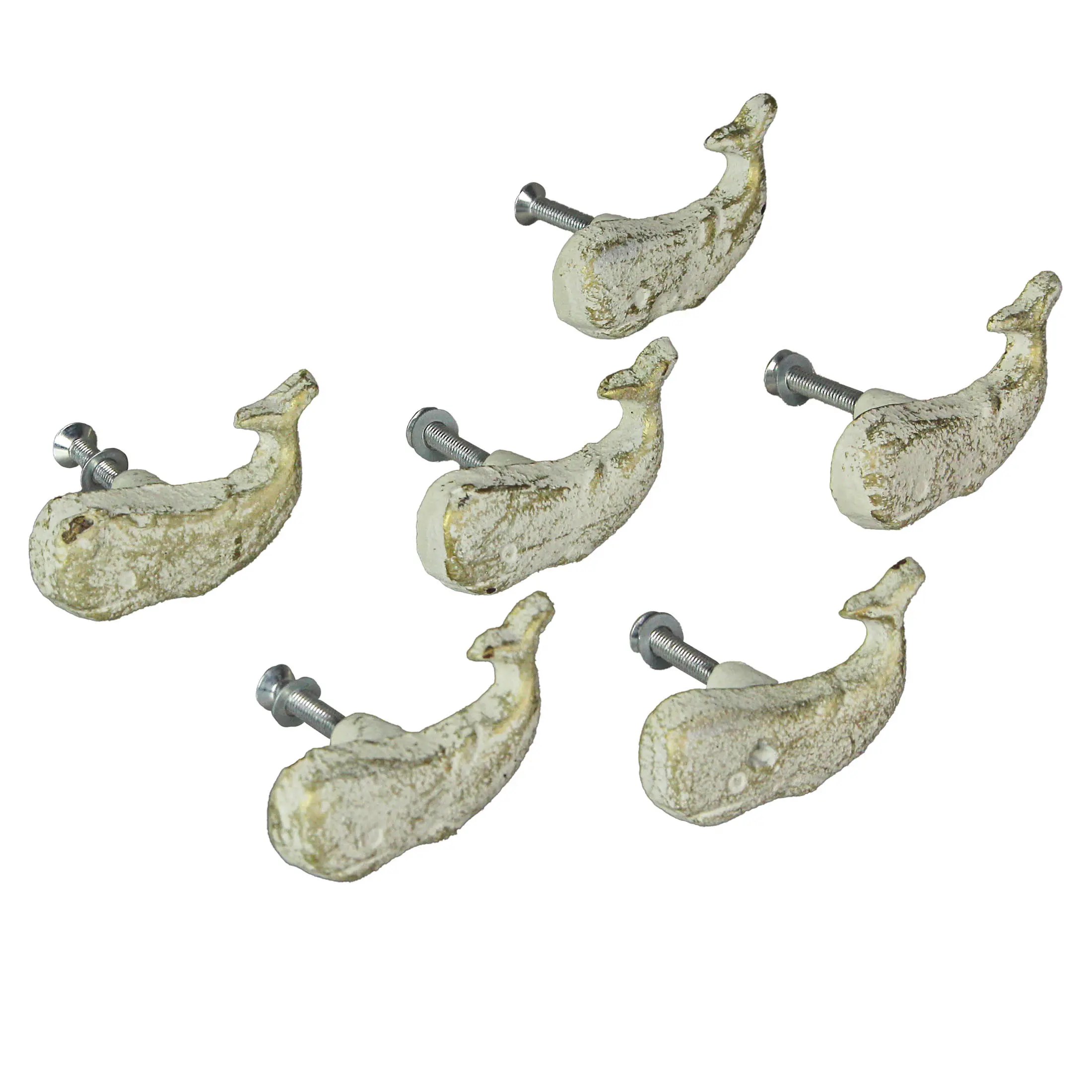 Rustic Cast Iron Whale Drawer Pull Decorative Cabinet Knob Nautical Home Decor Set of 6