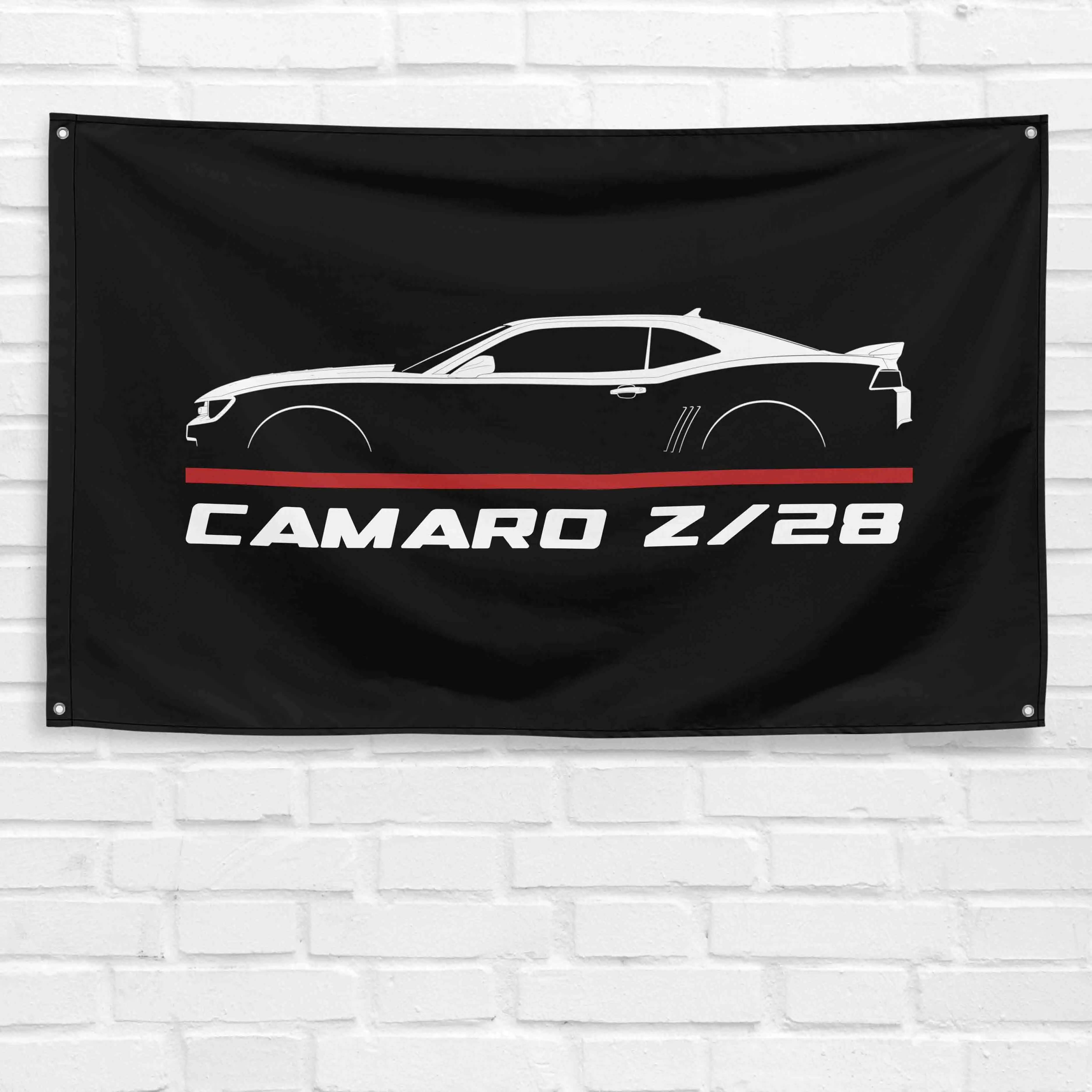 3 x 5 ft Hangable Synthetic Camaro Z28 2014-2016 Car Enthusiast Flag, Durable Lightweight Grommeted Banner with Left-Side Sleeve, Rust-Resistant Indoor Garage Wall Decoration, Birthday Party Gift