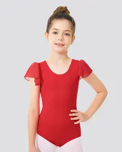 Girls Flutter Sleeve Cotton Dance Leotard