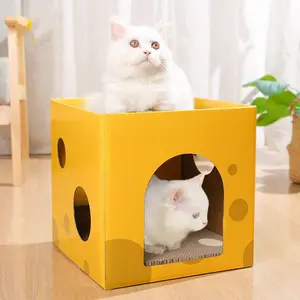 2-In-1 Cat Scratcher Pad and Bed, Durable Cardboard House for Small Cats, Dual-Layer Cat Villa, All Seasons Use, Easy Assembly, Apartment