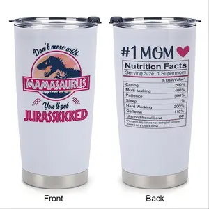 Mamasaurus 20oz Double Wall Insulated Stainless Steel Tumbler with Fun Nutrition Facts Design for Mom Perfect Christmas & Thanksgiving Gift Trendy Cute Reusable Vacuum Insulated Drinkware Portable Water Bottle Flask Insulation