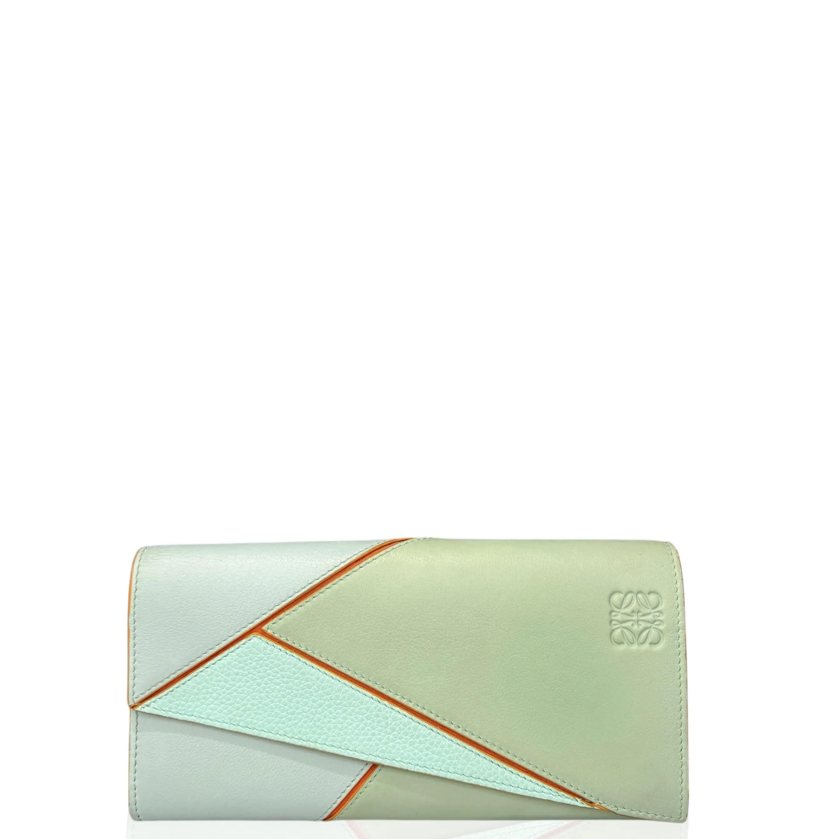 Pre-owned Loewe Leather small leather goods Continental Wallet Calfskin Light Green Taupe Orange (gn051026a2)