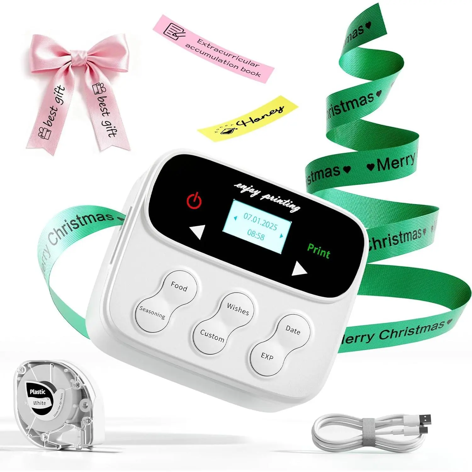 Phomemo F12 Ribbon Label Printer, Kitchen Magnetic Label Maker Machine with Tapes Handheld Rechargeable Backlit-LCD Screen Labeler One-Click Print Date for Home Food DIY Craft Gift Wrap Father’s Day