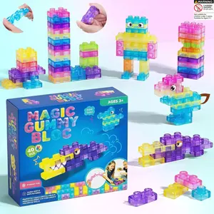 40 Pcs Sensory Soft Transparent Building Blocks for Kids, Montessori Squishy Stacking Toy Set, Squeezable & Stretchable, Early Learning Playset