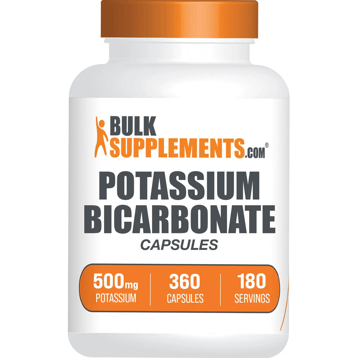 BulkSupplements Potassium Bicarbonate Dietary Supplement Pills - Sugar Free - 500mg Potassium per Serving - Digestive Support, Muscle Function - 360 Capsules