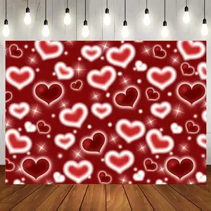 7x5ft Red Heart Photo Backdrop Early 2000s Party Decorations Old School Backdrops Valentine's Day Glitter Heart 16th 18th 30th Women Men 90s Happy Birthday Background Selfile Wall Decor 258