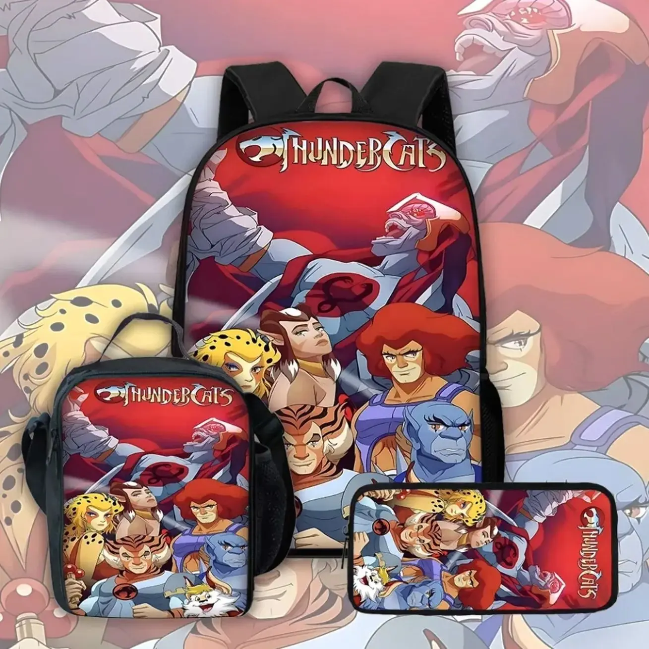 Cosmic Cat Warriors Retro Anime Student Backpack Set | 3Pcs Schoolbag Insulated Lunch Bag Pencil Case | Back to School Gift for Kids