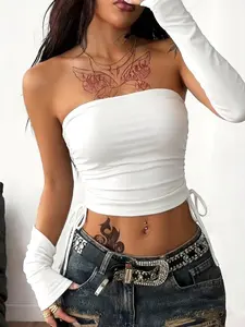 Summer New Drawstring Ruched Tube Top for Women, Sleeveless Breathable Short Vest, Sexy Style, Comfortable and Stylish