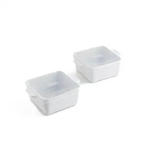 Souper Cubes Stoneware 2.0-5" x 5" Baking Dishes for Oven, Made in USA, Premium Mini Ceramic Baking Dishes with Silicone Covers for Individual Portions, Set of 2 - White