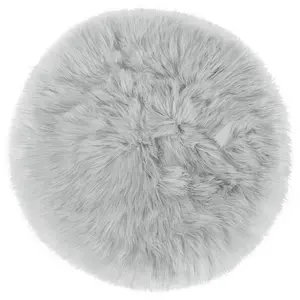 Unique Bargains Faux Fur Round Rug,Fluffy Area Mat,Fluff  Rugs for Bedroom Floor Sofa Living Room 2 x 2 Feet Light Gray