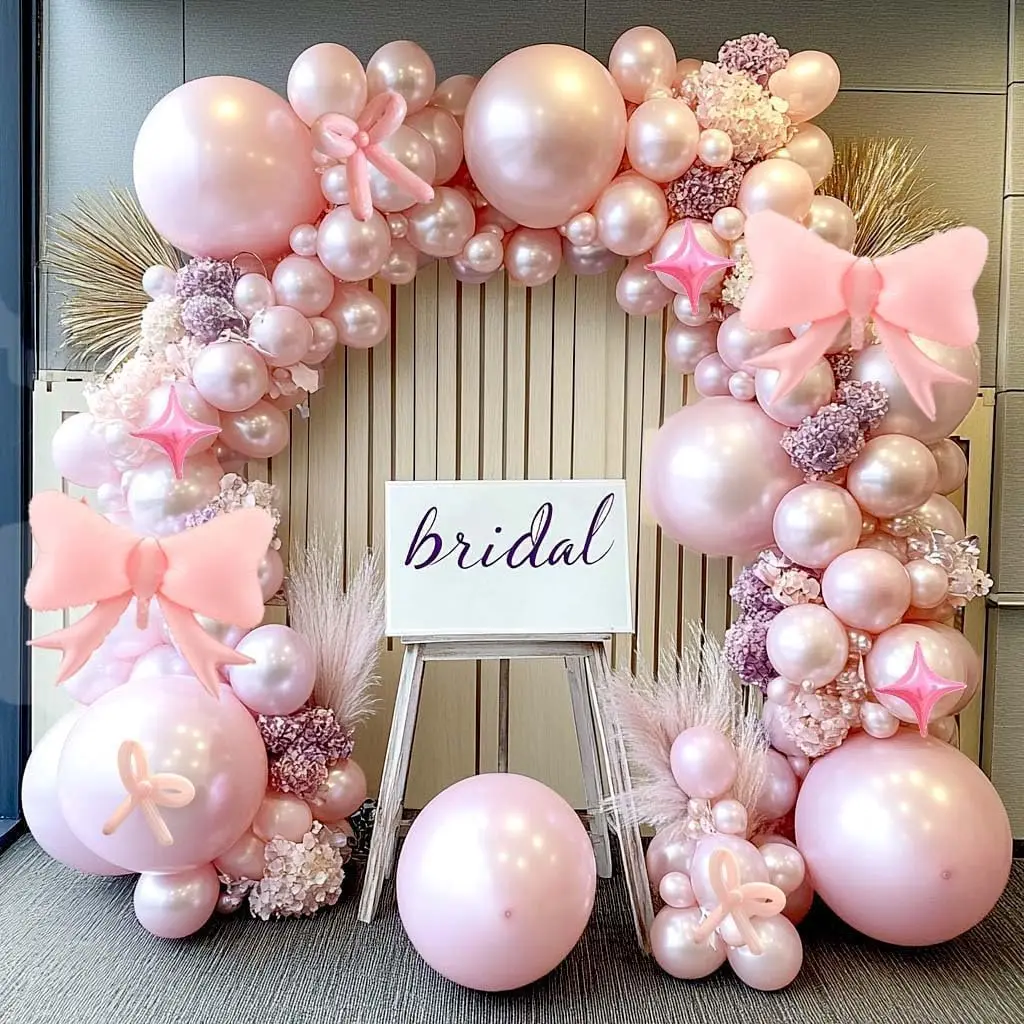 Balloons Light  Balloon Arch With Foil Bow Balloon 4 Corner  Long Balloons for Birthday Bow Princess  Shower Bridal Shower Sweet Girls Party Decorations
