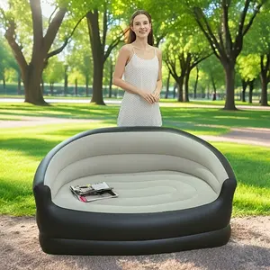 A Double Inflatable Sofa, Inflatable Sofa Outdoor Air Sofa Portable Air Cushion Bed Casual Lazy Sofa Double Sofa Bed, Foldable, Suitable for Camping Hiking Home Use