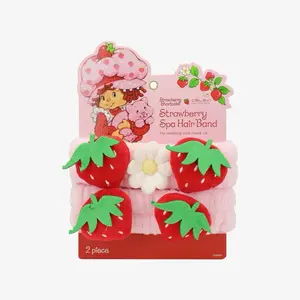 Celavi Strawberry Shortcake Spa Hair Band 2PCS Set - Cute Strawberry Design, Elastic Stretchy Band, Teddy Bear Texture for Comfort