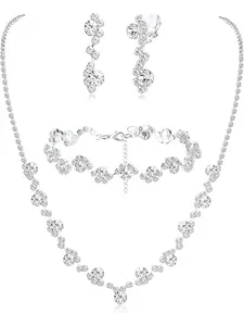 1 Set of 4pcs Clip Rhinestone Elegant Matching Jewelry Set Bridal Bride Bridesmaid Wedding Teardrop Pendant Earrings Necklace Bracelet Set Women's Party Dance Costume Jewelry.