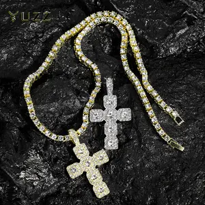 Hip-Hop Cross Necklace for Men & Women, 4mm Bling Rhinestone Tennis Chain, Grunge Punk Jewelry, Cool Gifts for Guys, Bling Chain