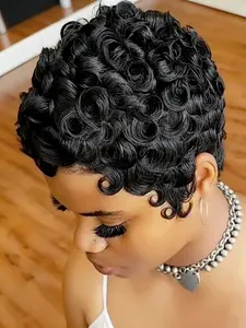 pixie cut short curly human hair wig pixie wig for women daily party cosplay use wig black color wig pixie cut wig High Quality Wigs
