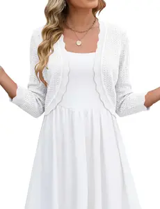 Songling Women's 3/4 Sleeve Cropped Cardigan Knit Sweaters Trendy Open Front Bolero Shrugs for Dresses S-XXL