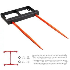 VEVOR 49" Hay Spear,  Bale Spears 3000lbs Loading Capacity, Skid Steer Loader Tractor Bucket Attachment with 2pcs 17.5" Stabilizer Spears and 60" Chain, Quick Attach Spike Forks