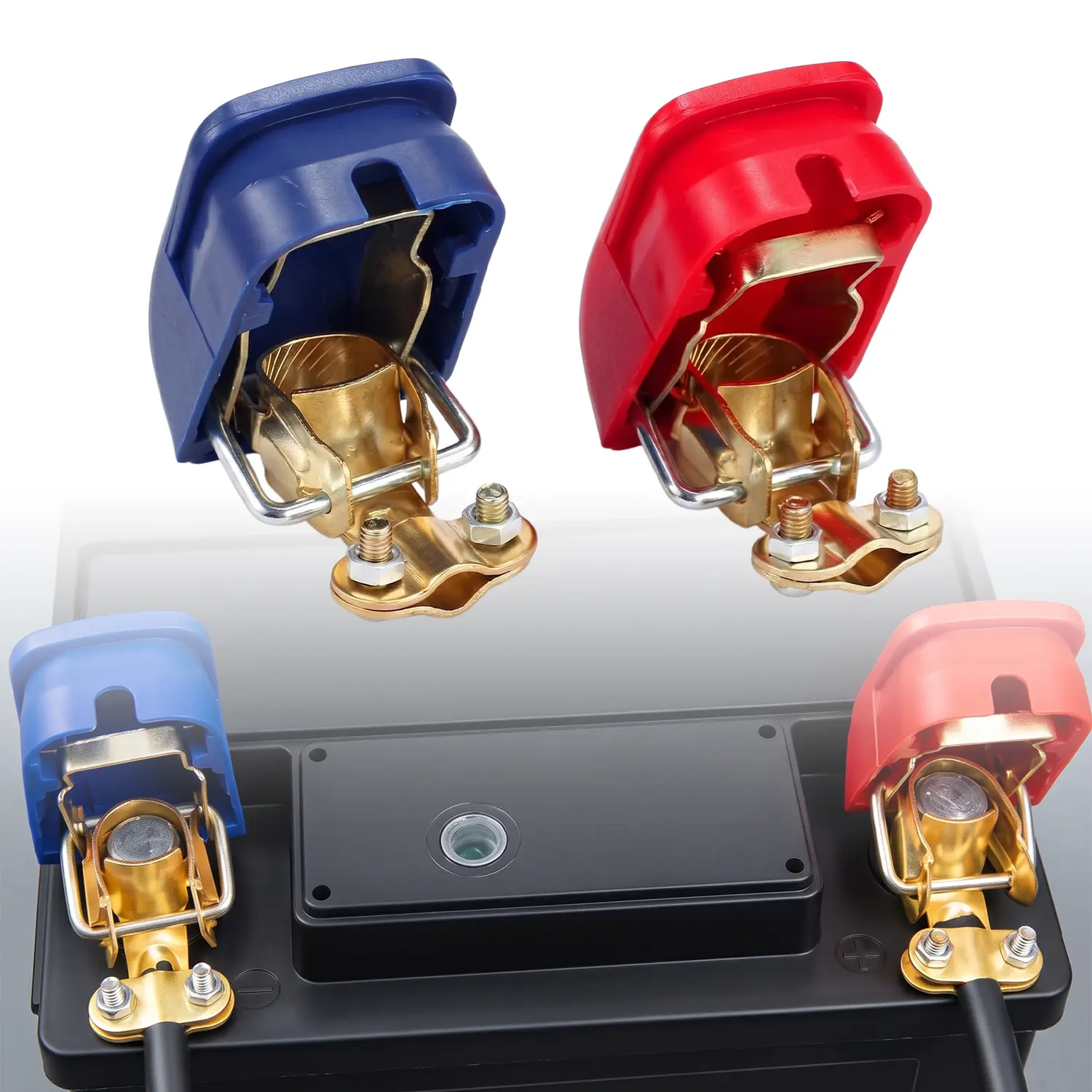 12V Universal Battery Terminal Connectors - Quick Release Top Post Clamps with Red-Blue Covers, Positive-Negative Car Repair Tools for Cars, RVs