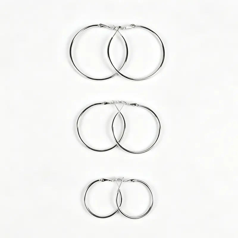 Women's High Quality 3-Pair Multi-Size Metallic Silver Thin Hoop Earrings Set - 30mm/40mm/50mm Loops, Hypoallergenic 925 Sterling Silver Post, Lightweight, Non Tarnish, Nickel Free, Stackable, Daily Wear, High Quality Earrings, Lightweight Earring