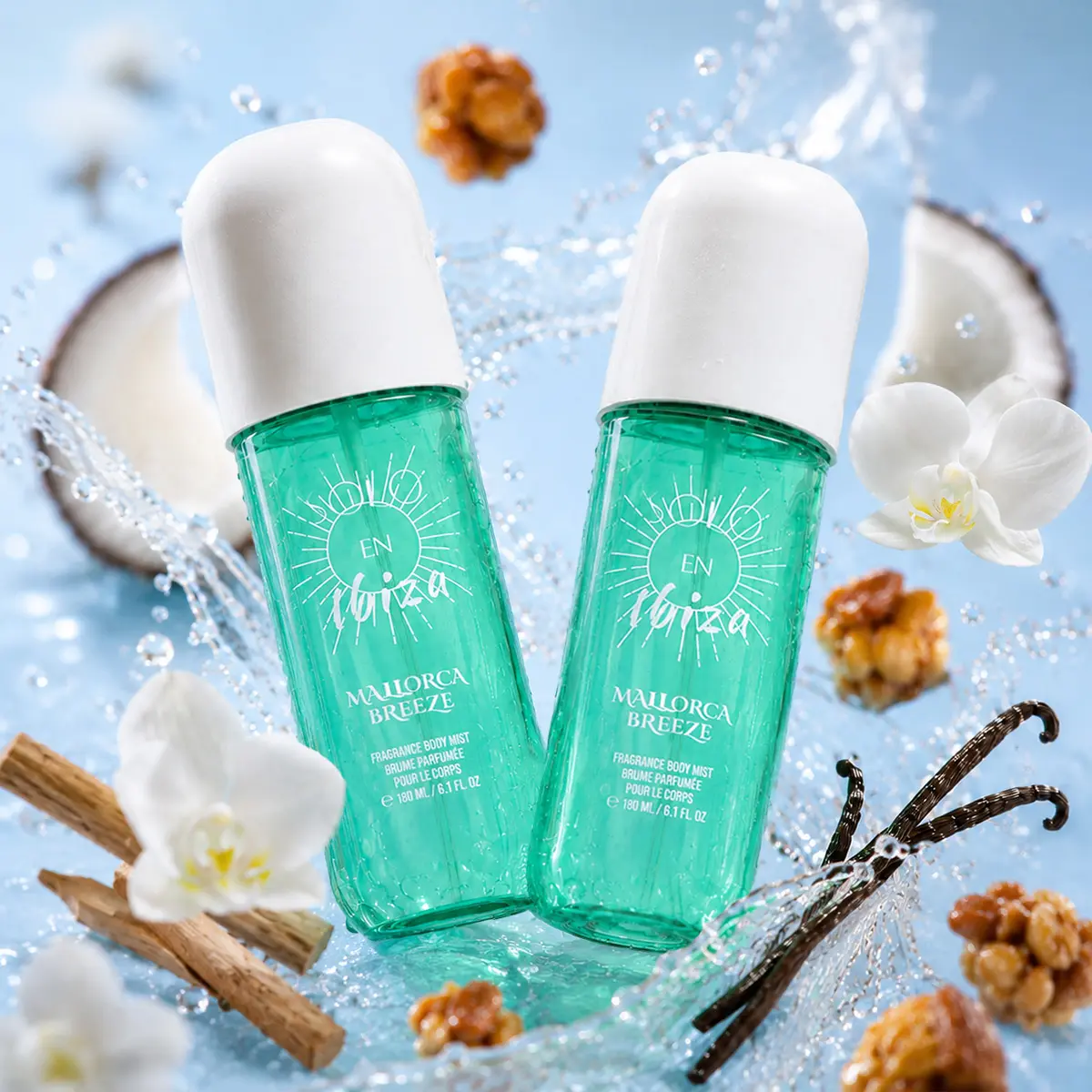 SOLO EN IBIZA Mallorca Breeze Full Size Hair & Body Fragrance Mist - 6.1 fl oz Cruelty-Free Mist with Coconut Cream, Tropical Orchid, Toasted Praline, Perfume-Level Scent Layering Vanilla Scents, Warm Vanilla Sugar, Signature Scent