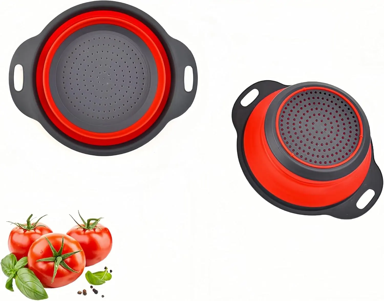 2-Pack Collapsible Colander Set with Base & Handles - Emptycolor Small Round Kitchen Strainers, Space-Saving Kitchen Accessories for Pasta, Fruit