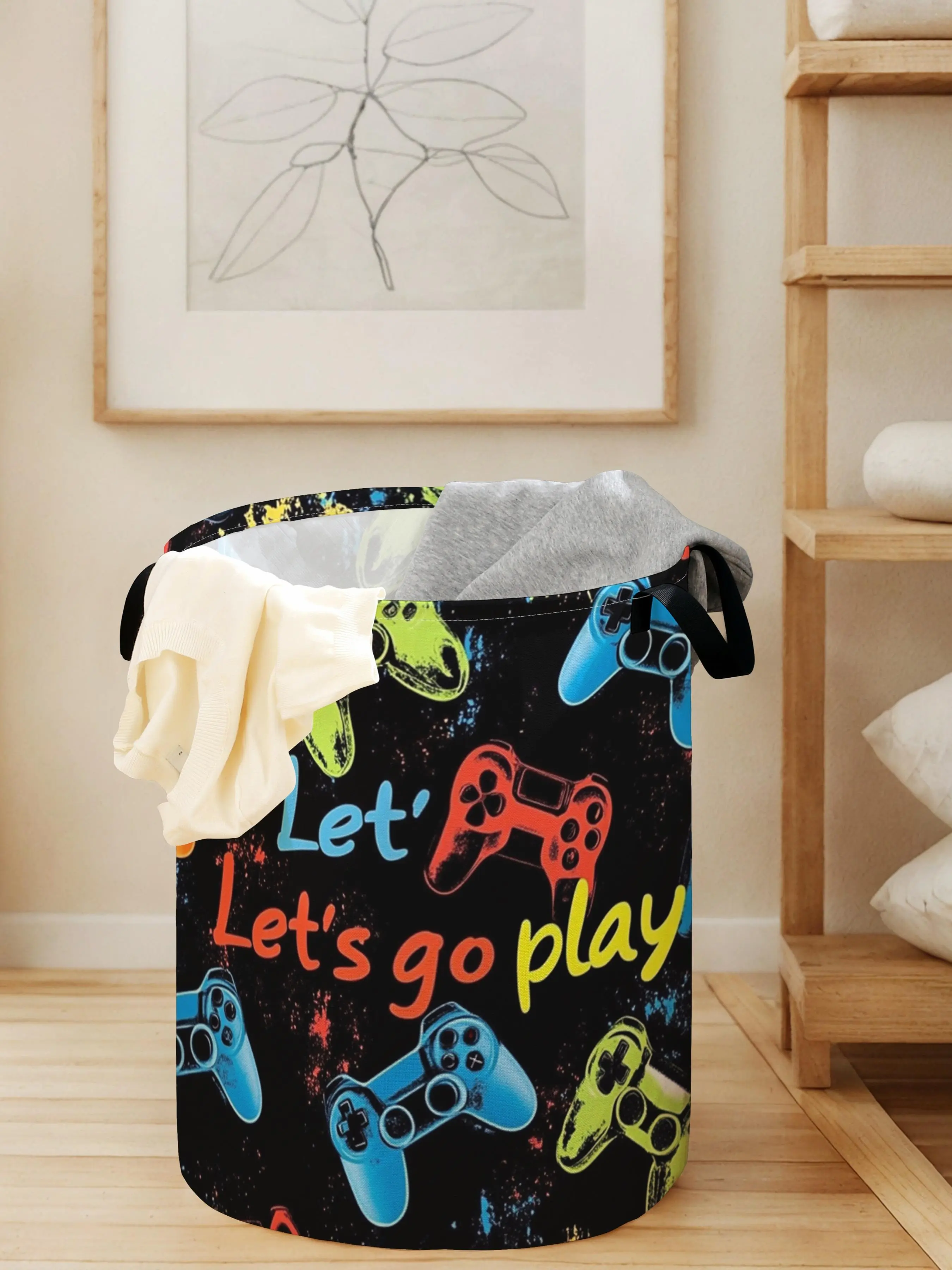 Game Controller Pattern Laundry Basket, Laundry Bin, Large Capacity Foldable Dirty Clothes Hamper Storage Basket with Handle, Household Storage Organizer for Home