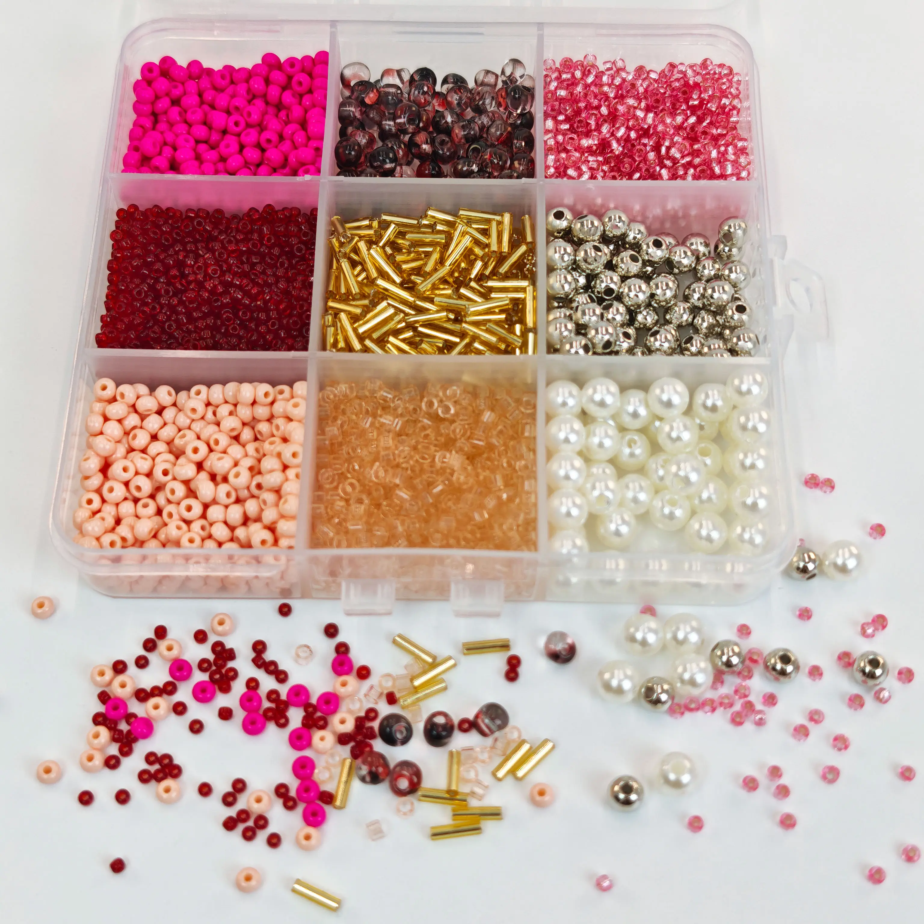 9280Pcs Pink Red Glass Seed Beads Tube Beads Imitation Pearl Mix Kit, High Gloss Multi Size Assorted Craft Beads, DIY Jewelry Making Supplies for Bracelet Necklace Pendant Handmade Gift Creation beading