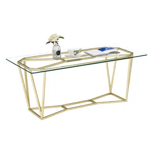 MCombo Gold Glass Coffee Table  with Elegant Design and High-Quality Glass Accents COFF-57