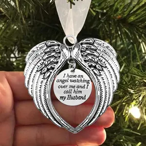Christmas Memorial Ornament, A  of My Heart is in Heaven, Christmas Tree  Pendant Memorial Gifts for Loss of Loved in Memory of Mom Sympathy  (Angle Wings, Husband)