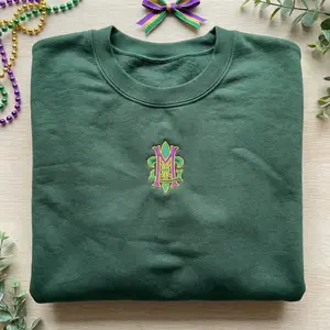 Fleur de Lis Embroidered Sweatshirt, Mardi Gras Monogram Hoodie, Elegant NOLA Carnival Crest Fat Tuesday Shirt