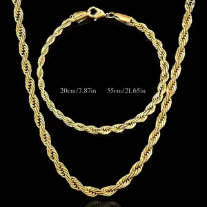 18K Gold-Plated European Twist Necklace & Bracelet Set, Ideal Bridal Engagement Gift