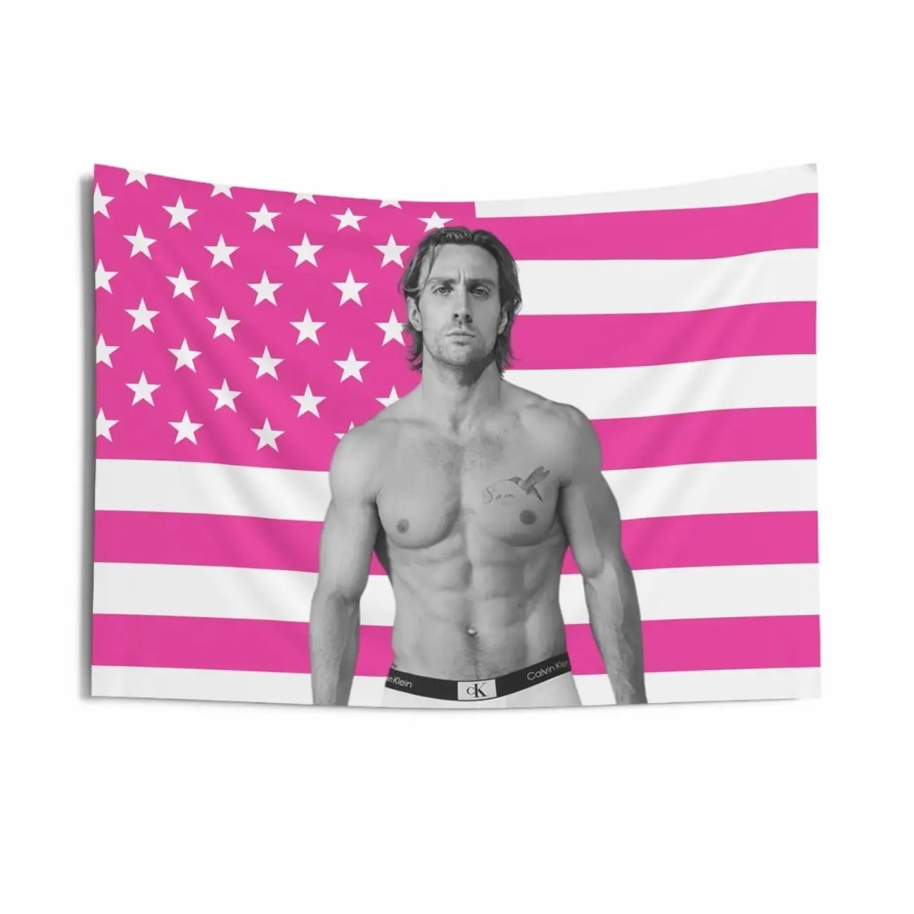 Shirtless Aaron Taylor-Johnson Pink Flag Tapestries, Aaron Taylor-Johnson Indoor Wall Tapestries