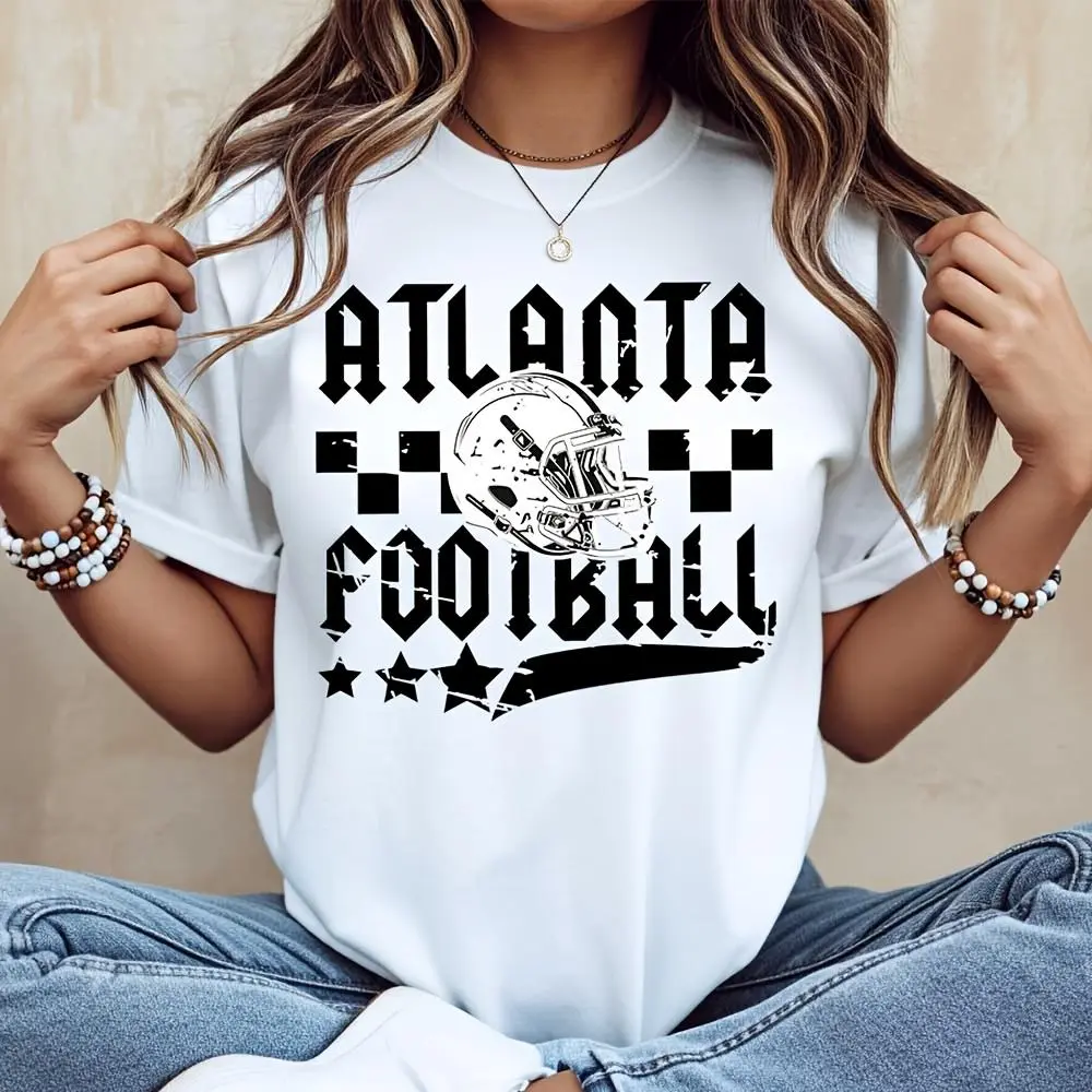 Atlanta Football Helmet Graphic Print T-Shirt, American Sports Fan Apparel, Casual Daily Wear Game Day Outfit