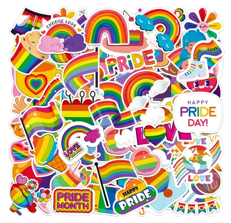 100Pcs Pride Accessories, Rainbow Sticker for for Trans Bi Lesbian LGBTQ+ Gay Pride Stuff Accessories, Celebration Parades Home Decor Party Supplies Festivals