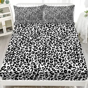 3-piece black and white leopard print bed sheet set, 1 bed sheet and 2 pillowcases unfilled, elegant leopard print design bedding set, machine washable, suitable for all seasons Bedsheet Sets