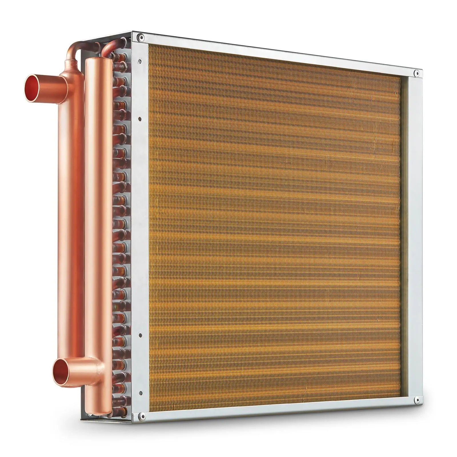 VEVOR 16"x16" Copper Water-to-Air Heat Exchanger, 3-Row 3/8in Copper Ports, 193 Aluminum Fins, 160kbtu/Hr, Epoxy-Coated Corrosion-Resistant Fins, Leak-Proof, High Pressure-Heat Resistant, Large Surface for Outdoor Wood Furnaces, Residential Heating