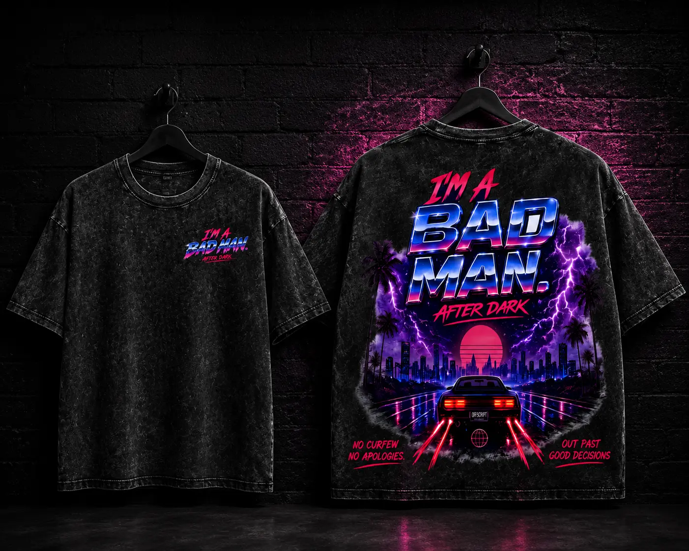 I’m A Bad Man After Dark Vintage Oversized Acid Wash T-Shirt | Retro 80s Synthwave Neon Streetwear Graphic Tee